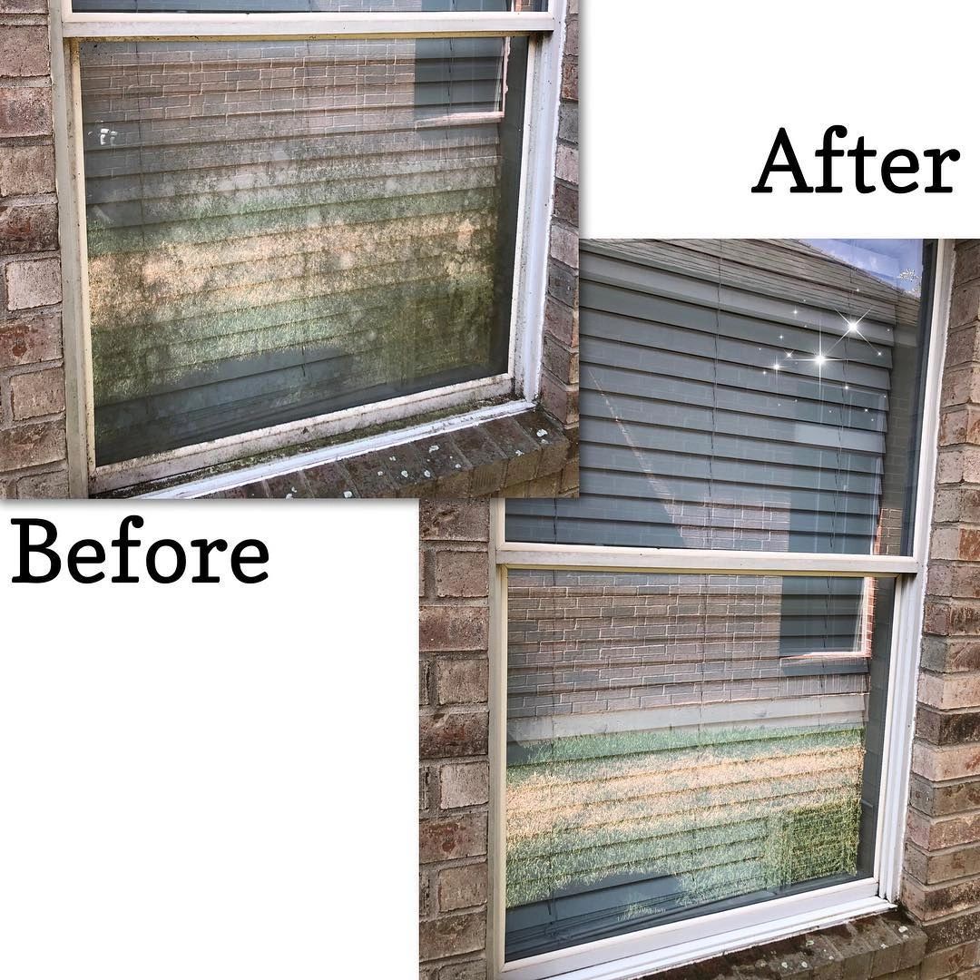 Window cleaning before and after comparison